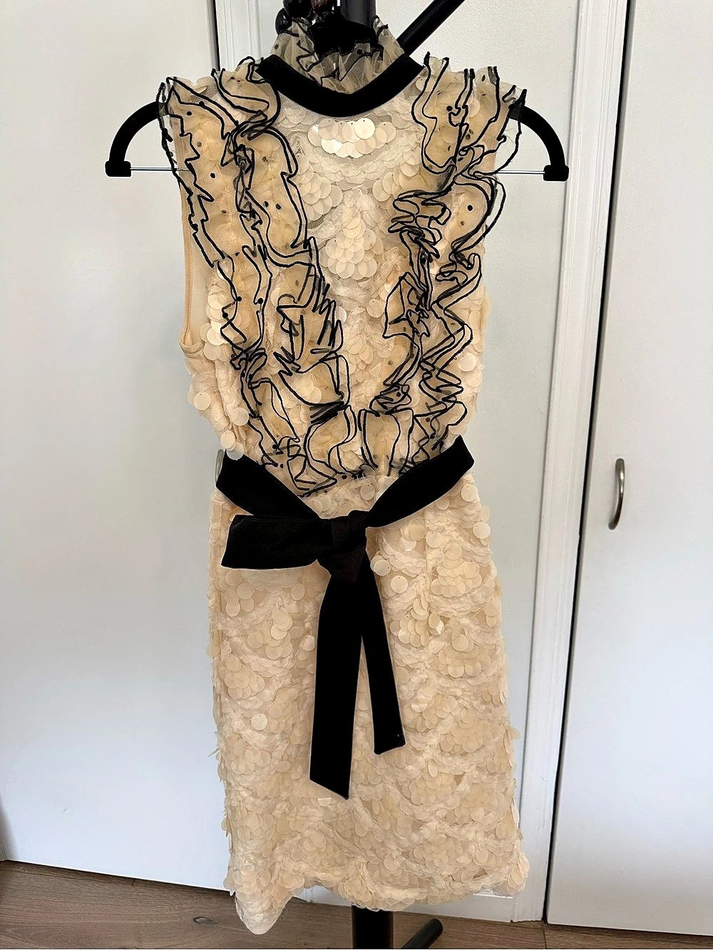 Cream & Black Sequin Midi Dress Like New